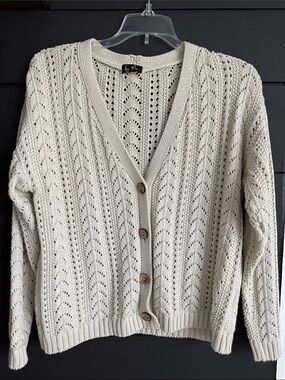 by Me Open-Stitch Cream Button-Front Cardigan Sweater